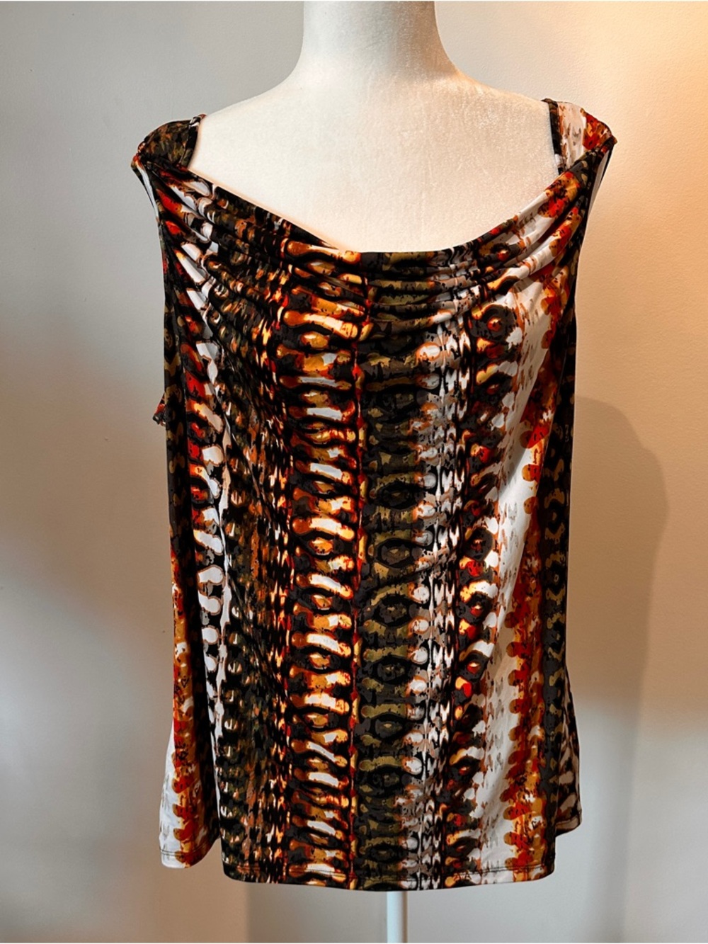 Travel Friendly Worthington Stretch Drape Neck Animal-Print Top Size XL